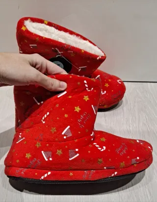 Pantuflas Navideñas Rojas y Doradas