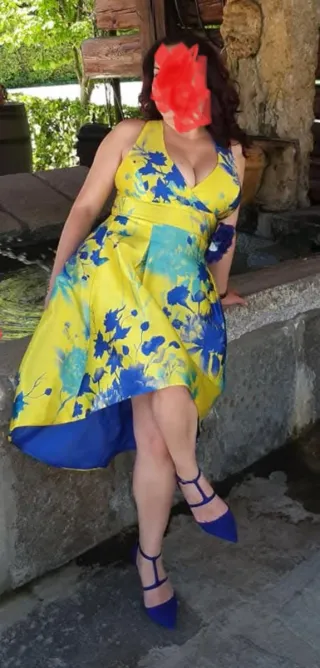 Vestido fiesta corto azul y amarillo
