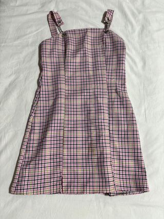 Vestido cuadros rosa y negro