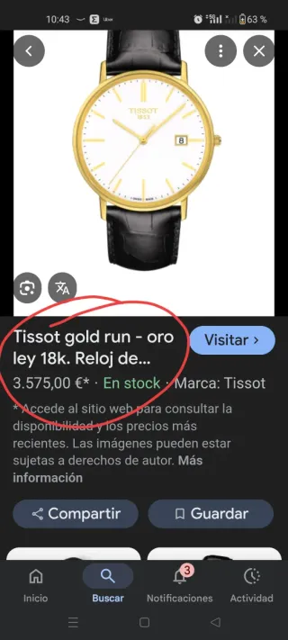 Reloj Tissot Oro Modelo Goldrun