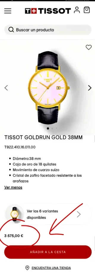 Reloj Tissot Oro Modelo Goldrun