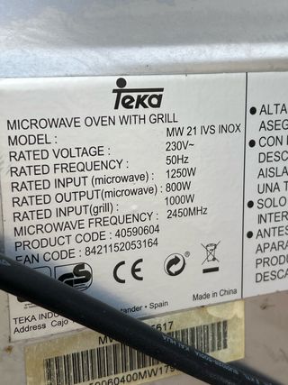 Microondas Teka MV 21 IVS Plateado