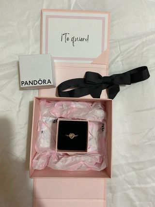 Anillo Pandora Corazón Rosa y Plata