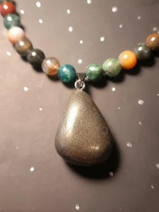 Collar Ágata India y Colgante Pirita