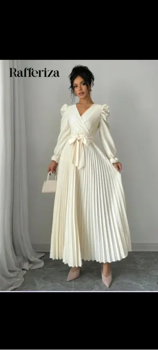 Vestido Midi Rafferiza Beige/Blanco Talla Única