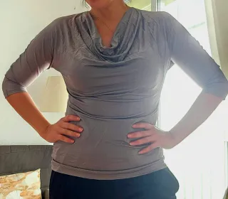 Top manga 3/4 drapeado plata