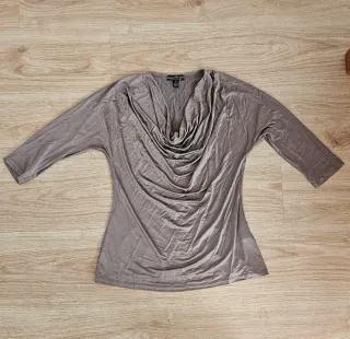 Top manga 3/4 drapeado plata