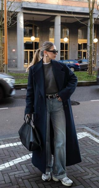 Cappotto lungo blu donna