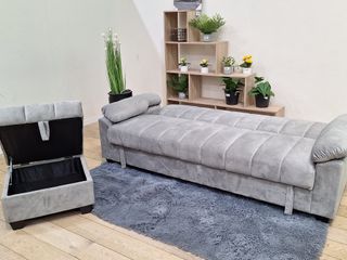 Sofá Cama Gris con Puff 210x85cm