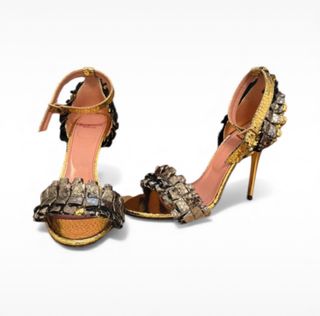 Sandali tacco oro e multicolor