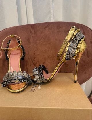 Sandali tacco oro e multicolor