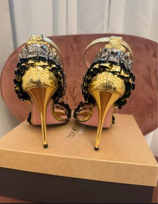 Sandali tacco oro e multicolor