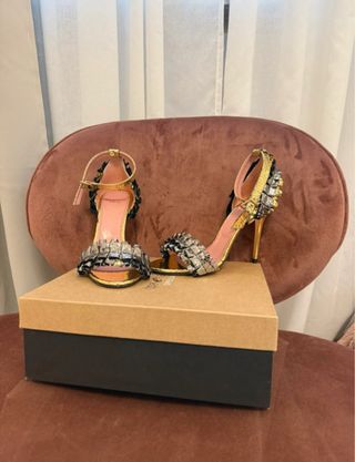 Sandali tacco oro e multicolor