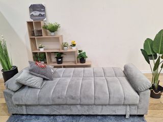 Sofá Cama Gris con Puff 210x85cm