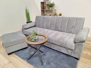 Sofá Cama Gris con Puff 210x85cm