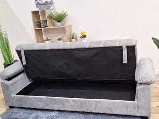 Sofá Cama Gris con Puff 210x85cm