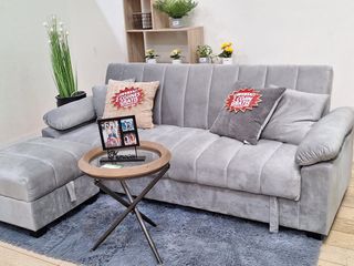 Sofá Cama Gris con Puff 210x85cm