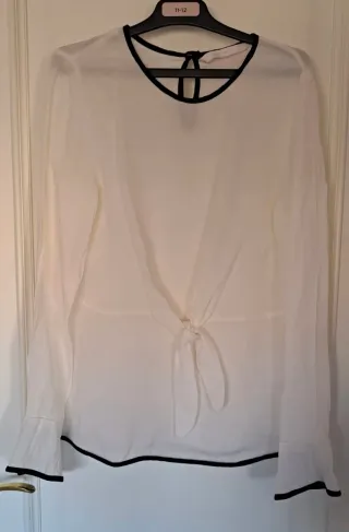 Blusa blanco roto Zara manga larga lazo XS