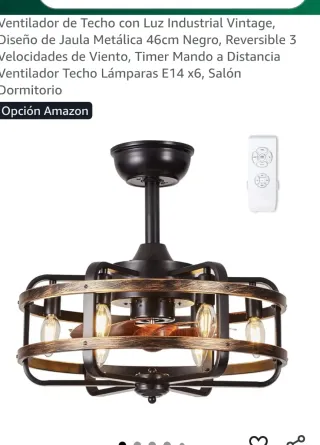 Ventilador y lampara de techo rústica metal madera