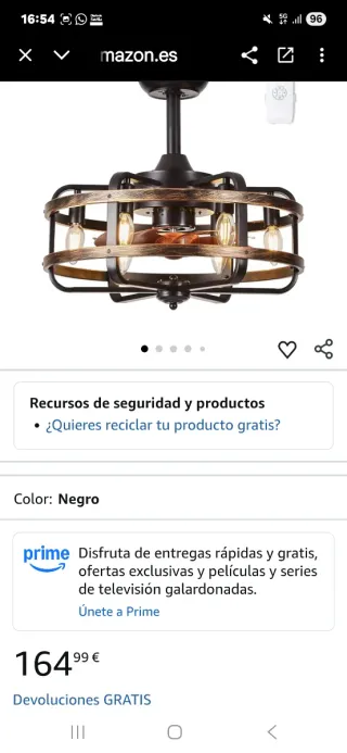 Ventilador y lampara de techo rústica metal madera