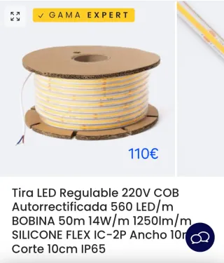 Tira LED 220V COB 50m 560 LED/m IP65
