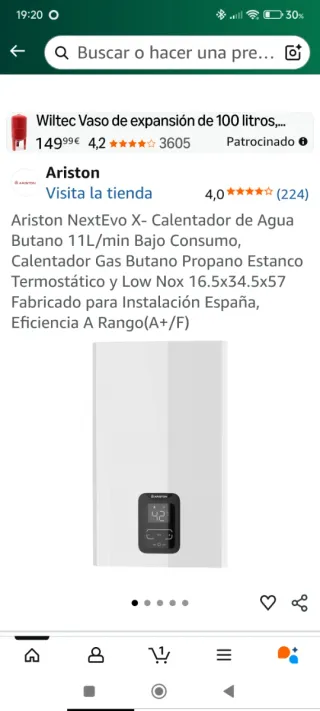 Calentador de gas Ariston blanco