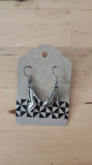 Pendientes zapatos tacón plata antigua