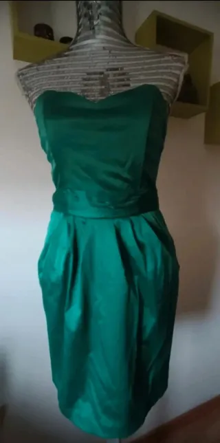 Vestido fiesta palabra d honor H&M verde M y fular
