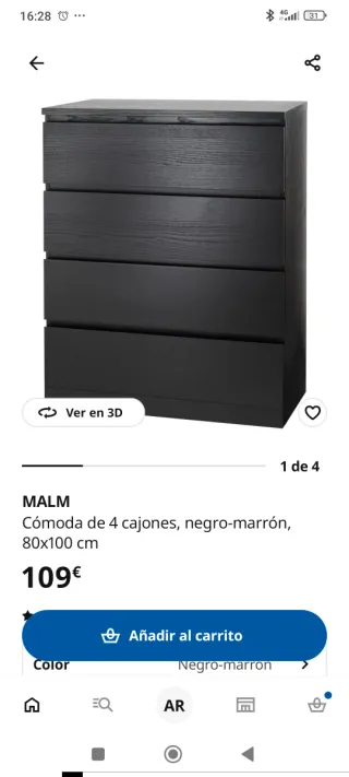 Cómoda malm Ikea Negra/Marrón