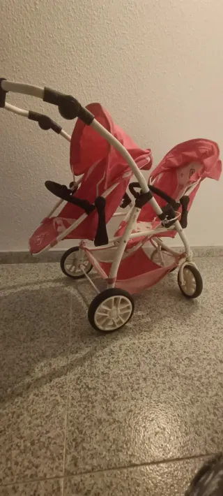 Sillita gemelar de juguete rosa y blanco