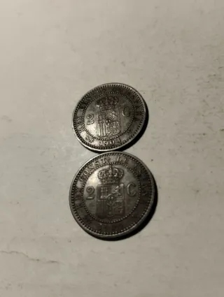 2 Monedas Alfonso XIII Cobre 2 Céntimos 1904