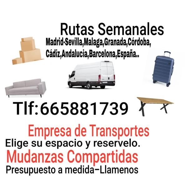 Transportes 50% dto. madrid,sevilla,malaga rutas