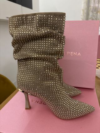 Botas Beige con Brillantes