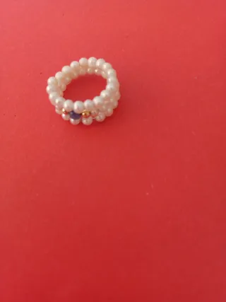 Anillo perlitas ajustable azul y blanco