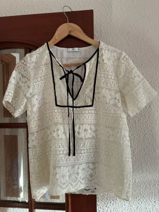 Blusa Mango Encaje Blanca Talla S