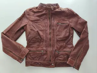 Chaqueta motera piel marrón