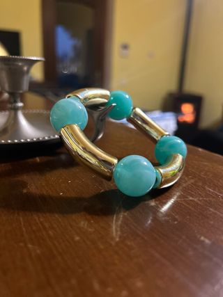 Bracciale elastico oro e turchese