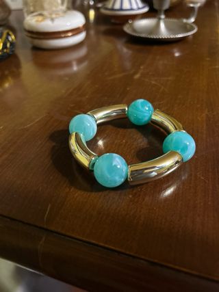 Bracciale elastico oro e turchese