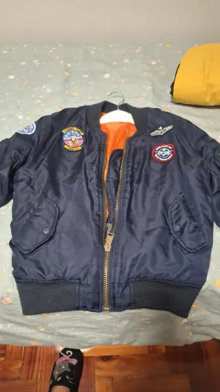 Cazadora bomber niño azul naranja talla 9/10