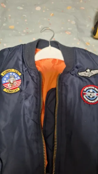 Cazadora bomber niño azul naranja talla 9/10