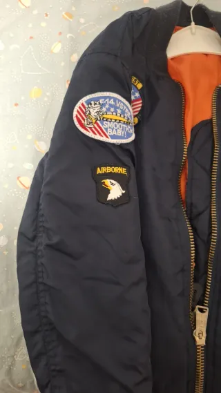 Cazadora bomber niño azul naranja talla 9/10