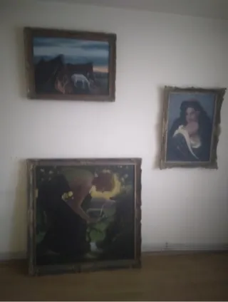 Cuadro pintura con marco de madera y cristal