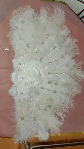 Abanico de Novia Blanco con Flores y Cristales