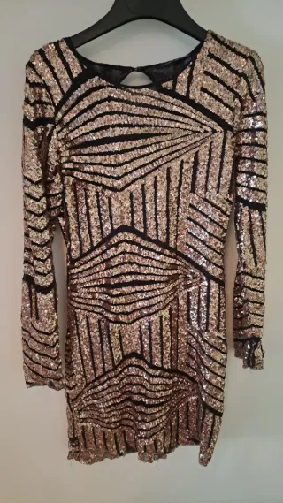 Vestido lentejuelas negro y rosa