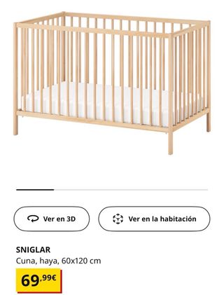Cuna Ikea Sniglar madera haya con ruedas
