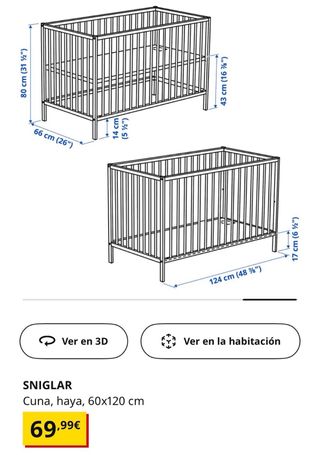 Cuna Ikea Sniglar madera haya con ruedas