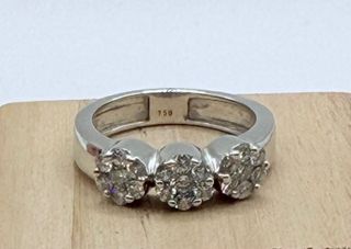 ANILLO ORO BLANCO FLORES CON DIAMANTES ORO 18K