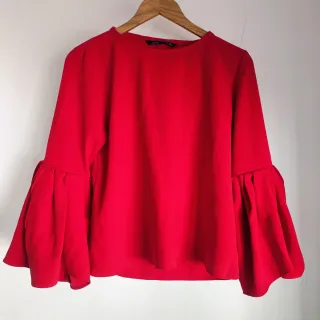 Blusa Zara Woman Roja Mangas Acampanadas Talla M