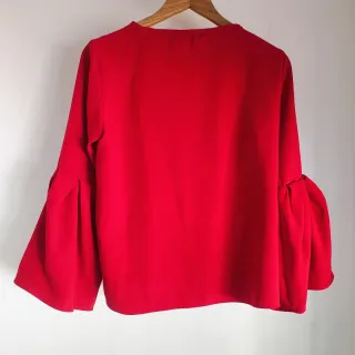 Blusa Zara Woman Roja Mangas Acampanadas Talla M
