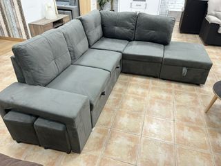 Sofá Cama Rinconera Modular Gris 5 Plazas